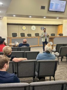 Dr. Kollin Napier speaks with business, civic, and community leaders at the Gautier Area Council in Gautier, Mississippi.