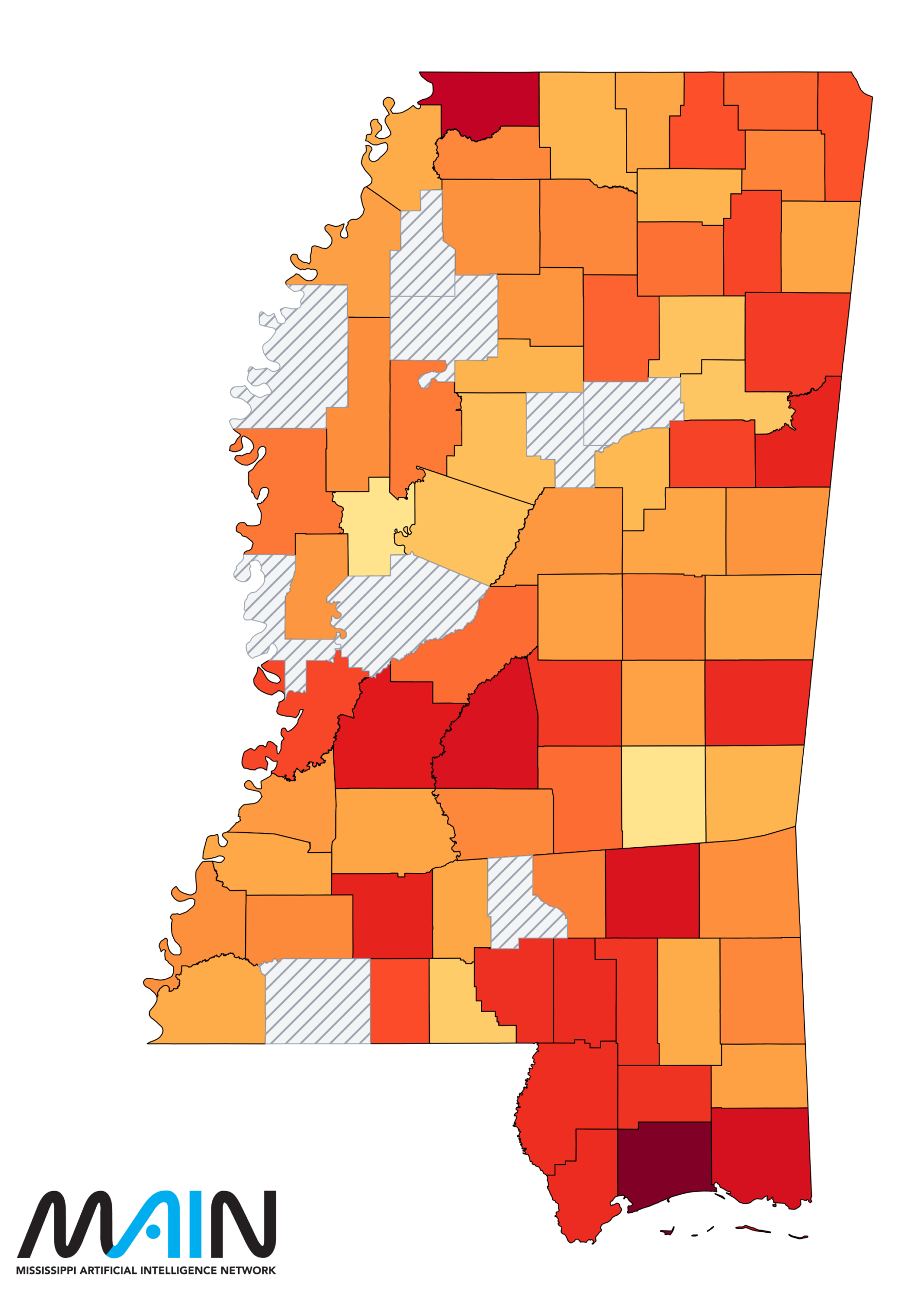 Mississippi county heatmap showing validated K-12 educator CEU requests associated with school districts through June 30, 2026