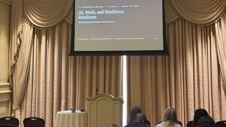 Dr. Kollin Napier presents on AI in HR and workforce readiness at the Mississippi SHRM 2026 Conference at the Beau Rivage in Biloxi