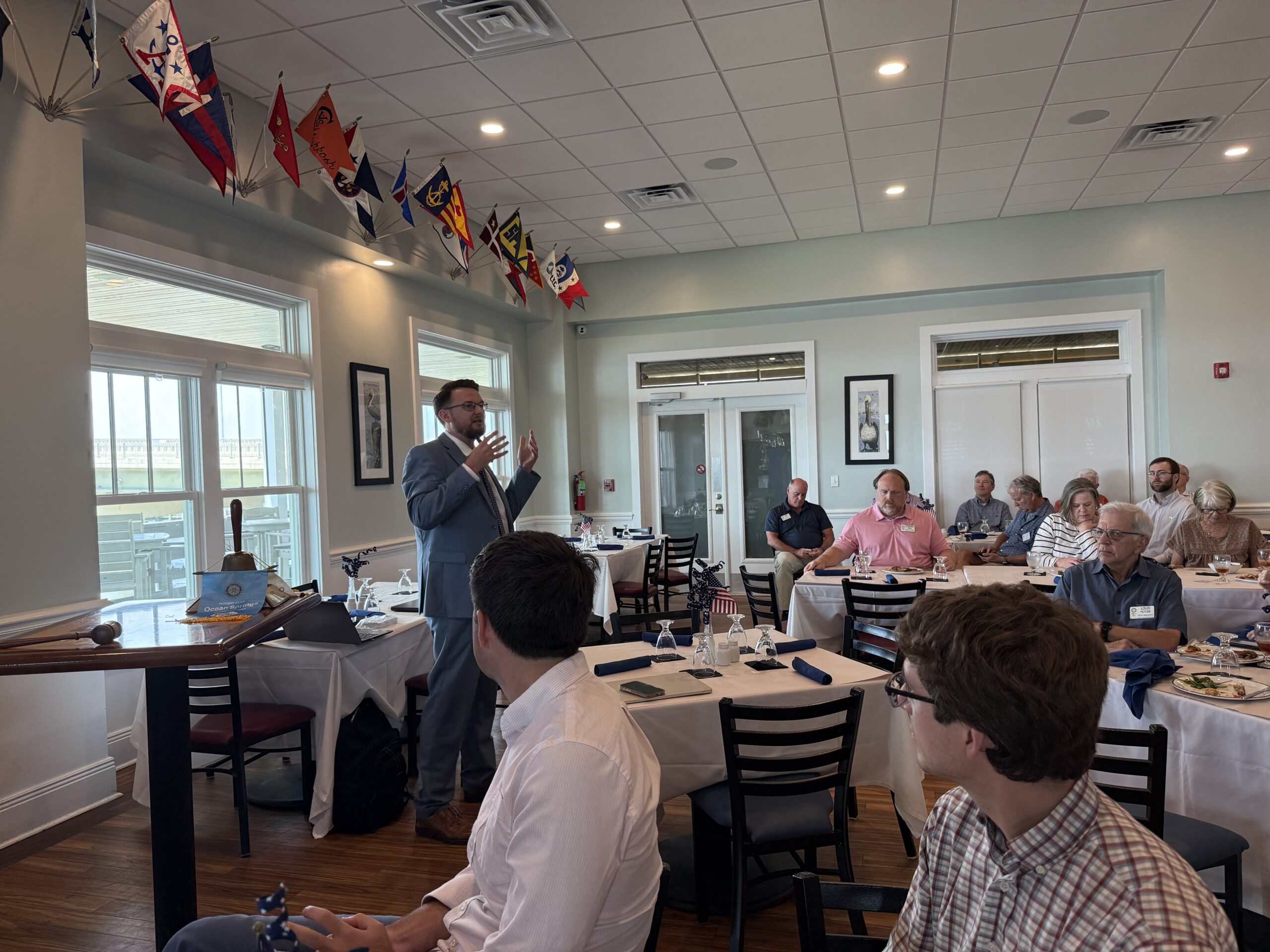 Dr. Kollin Napier presents on the Mississippi Artificial Intelligence Network to members of the Ocean Springs Rotary Club
