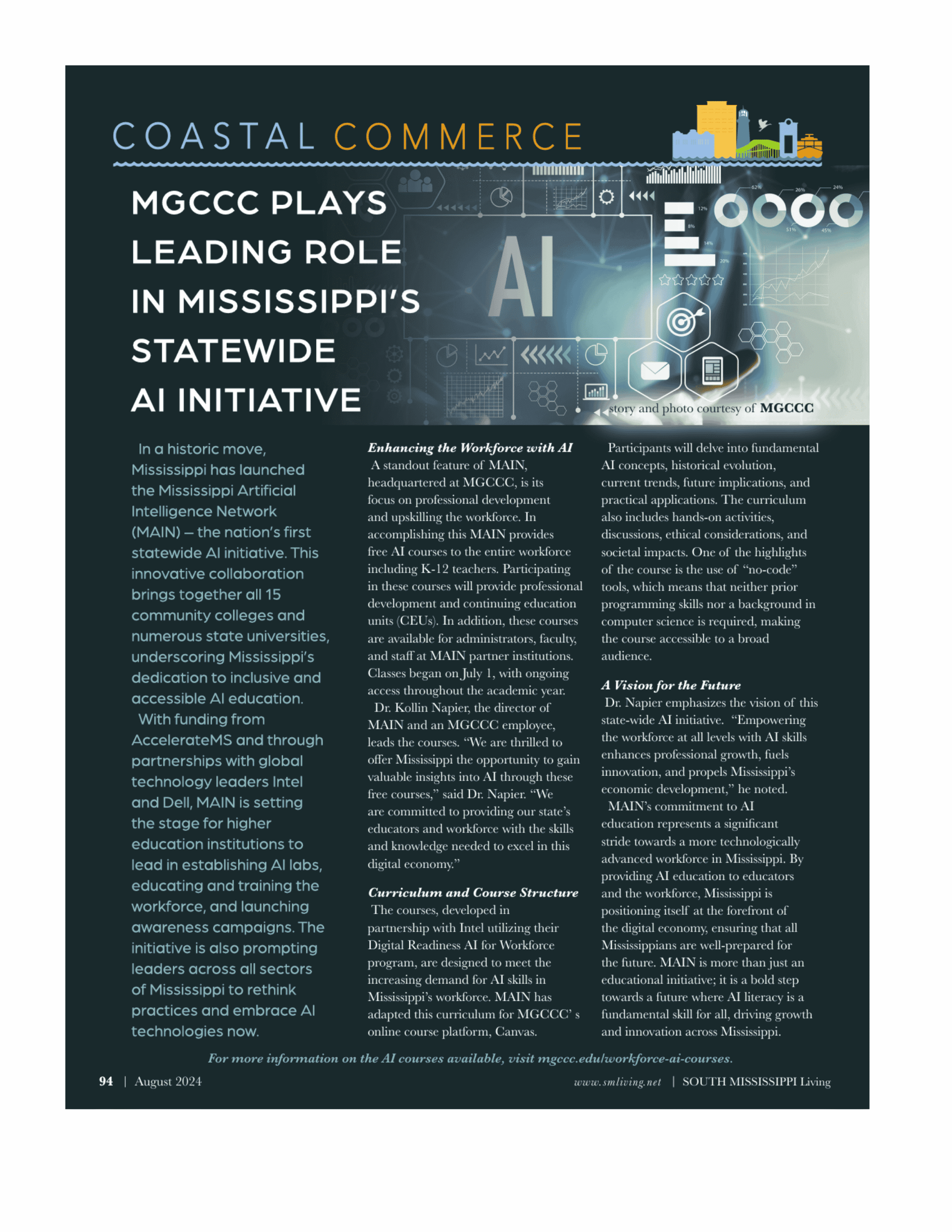 South Mississippi Living feature page about MGCCC and MAIN’s statewide AI initiative