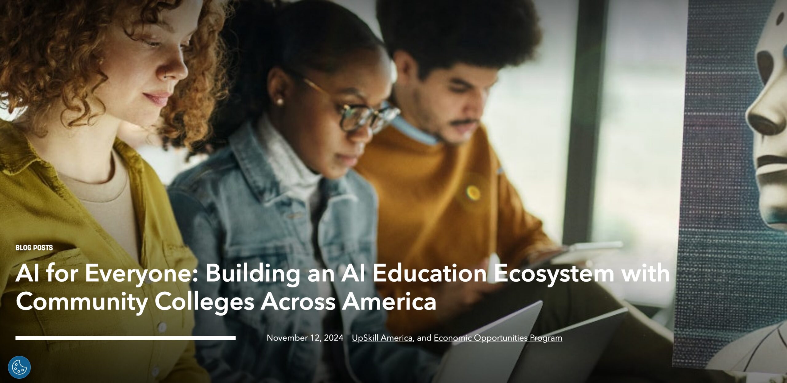 Aspen Institute article page showing three people learning with computers