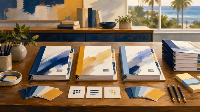 Editorial illustration of three facilitator training binders prepared for MGCCC employee AI courses