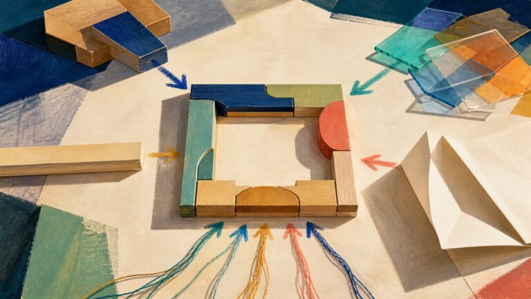 Abstract modular materials converging into a clear and adaptable framework
