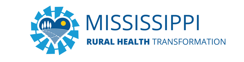 Mississippi Rural Health Transformation Program logo with a blue rural landscape emblem.
