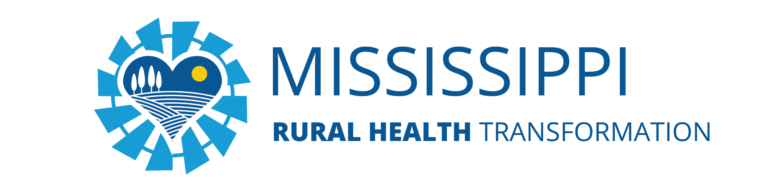 Mississippi Rural Health Transformation Program logo with a blue rural landscape emblem.